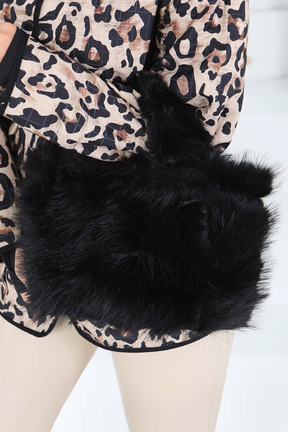 Kadın Siyah Kürklü El Çantası - 27841-SIYAH - 3