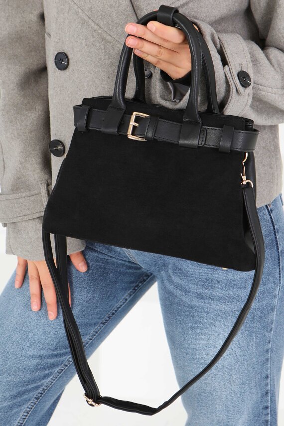 Kadın Siyah Süet Detaylı El Çantası - 27842-SIYAH - 3