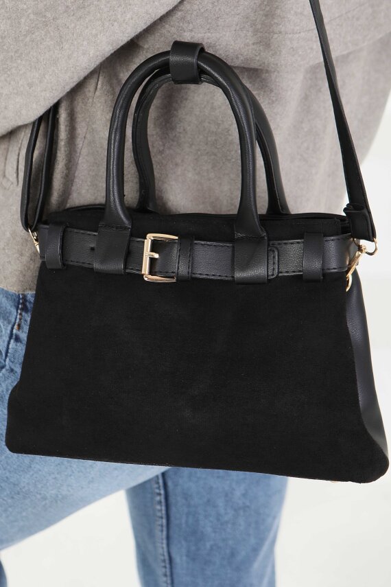 Kadın Siyah Süet Detaylı El Çantası - 27842-SIYAH - 4