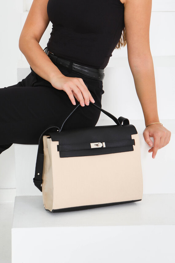 Kadın Siyah Suni Deri Detaylı Omuz Çantası - 27843-SIYAH - 1