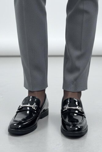 Kadın Siyah Tokalı Cilt Babet Ayakkabı - 27909-SIYAH - 2