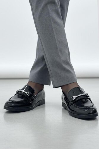 Kadın Siyah Tokalı Cilt Babet Ayakkabı - 27909-SIYAH - 3