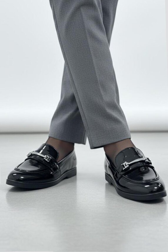 Kadın Siyah Tokalı Cilt Babet Ayakkabı - 27909-SIYAH - 3