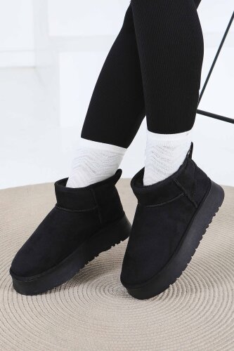 Kadın Siyah Yüksek Taban Yarım Süet Bot - 27783-SIYAH