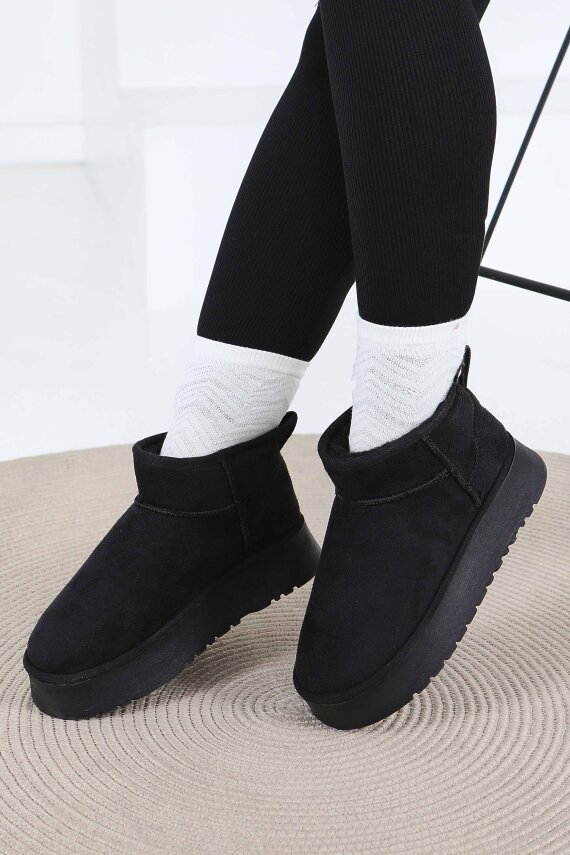 Kadın Siyah Yüksek Taban Yarım Süet Bot - 27783-SIYAH - 1