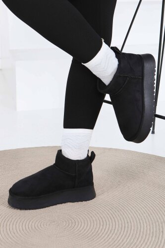Kadın Siyah Yüksek Taban Yarım Süet Bot - 27783-SIYAH - 2