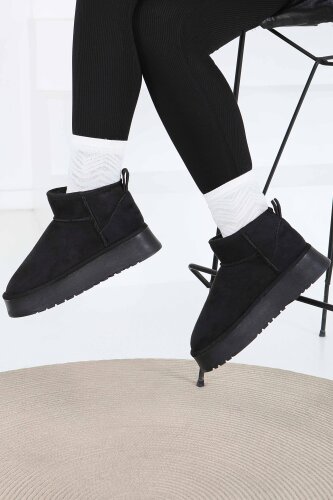 Kadın Siyah Yüksek Taban Yarım Süet Bot - 27783-SIYAH - 3