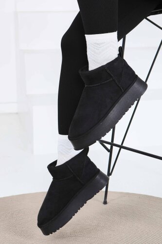 Kadın Siyah Yüksek Taban Yarım Süet Bot - 27783-SIYAH - 4