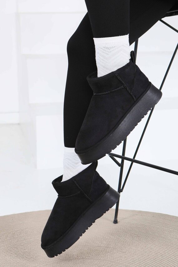 Kadın Siyah Yüksek Taban Yarım Süet Bot - 27783-SIYAH - 4