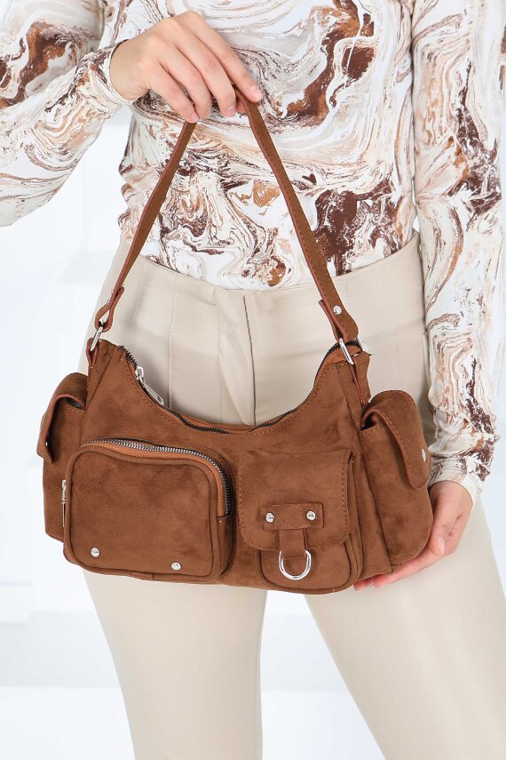 Kadın Taba Cep Detaylı Süet Kol Çantası - 27846-TABA - 1