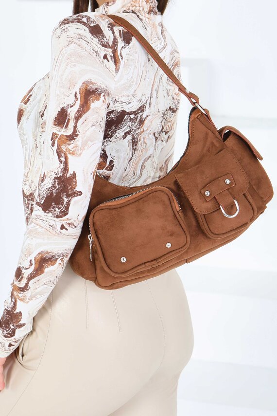 Kadın Taba Cep Detaylı Süet Kol Çantası - 27846-TABA - 2