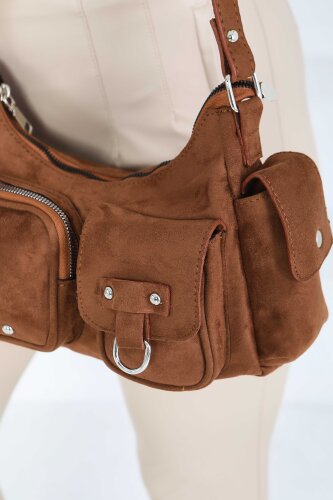 Kadın Taba Cep Detaylı Süet Kol Çantası - 27846-TABA - 4