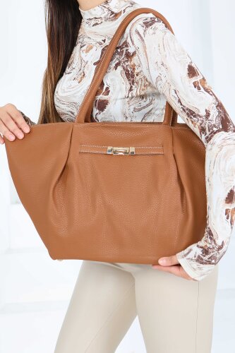 Kadın Taba Geniş Suni Deri Omuz Çantası - 27844-TABA