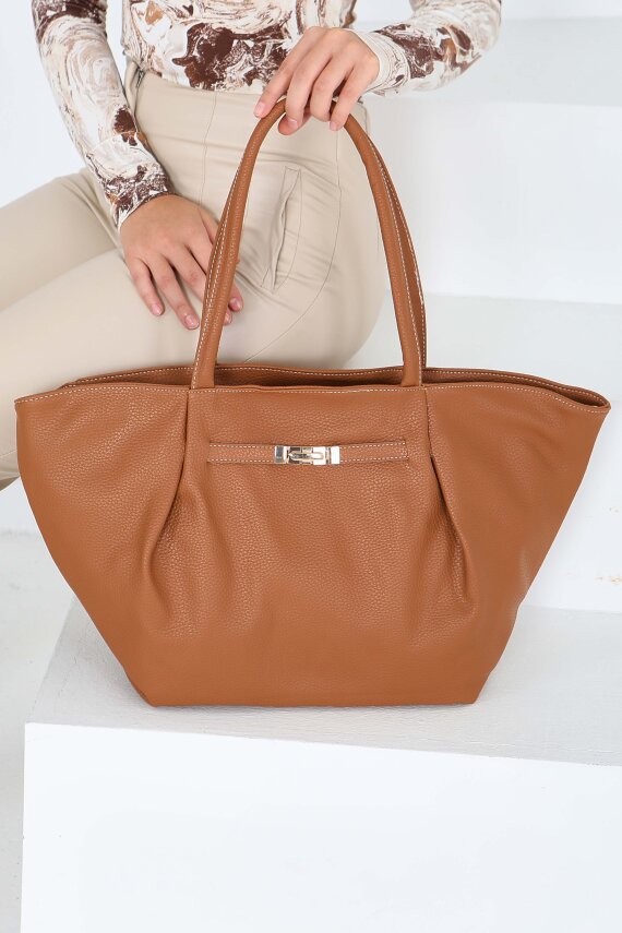 Kadın Taba Geniş Suni Deri Omuz Çantası - 27844-TABA - 2