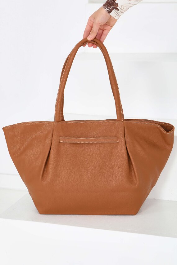 Kadın Taba Geniş Suni Deri Omuz Çantası - 27844-TABA - 4