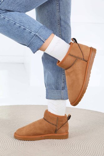 Kadın Taba İçi Peluş Yarım Süet Bot - 27784-TABA