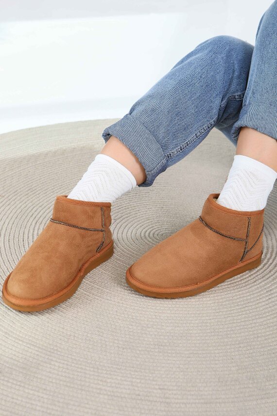 Kadın Taba İçi Peluş Yarım Süet Bot - 27784-TABA - 2