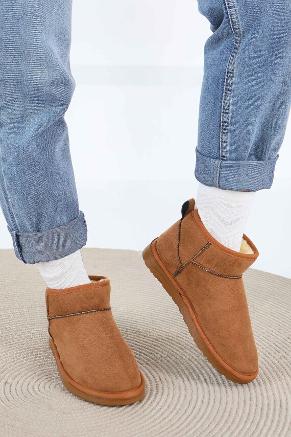 Kadın Taba İçi Peluş Yarım Süet Bot - 27784-TABA - 3