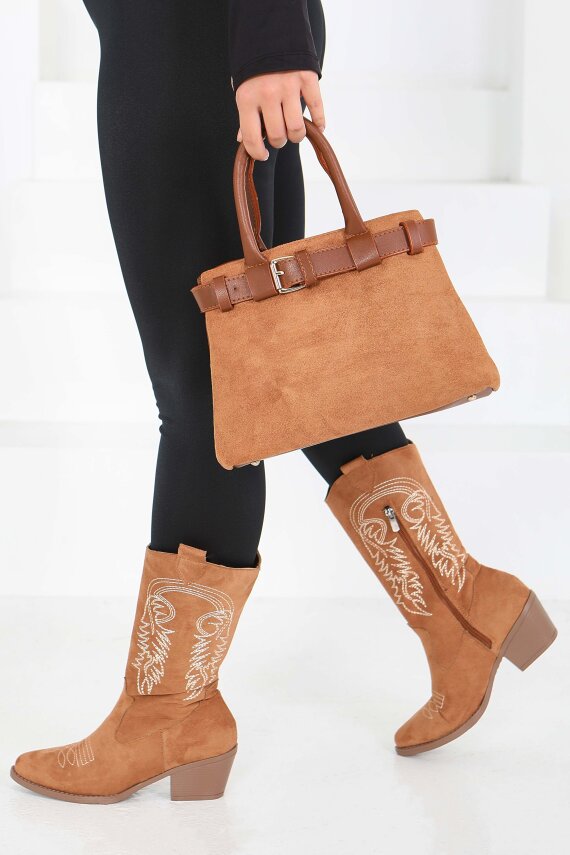 Kadın Taba Süet Detaylı El Çantası - 27842-TABA - 1