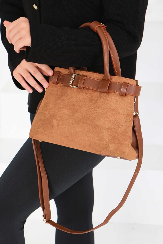 Kadın Taba Süet Detaylı El Çantası - 27842-TABA - 2