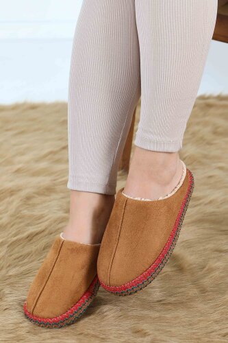 Kadın Taba Yanları Nakışlı Ev Terliği - 27781-TABA - TOFİSA