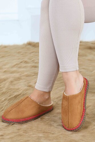 Kadın Taba Yanları Nakışlı Ev Terliği - 27781-TABA - 2