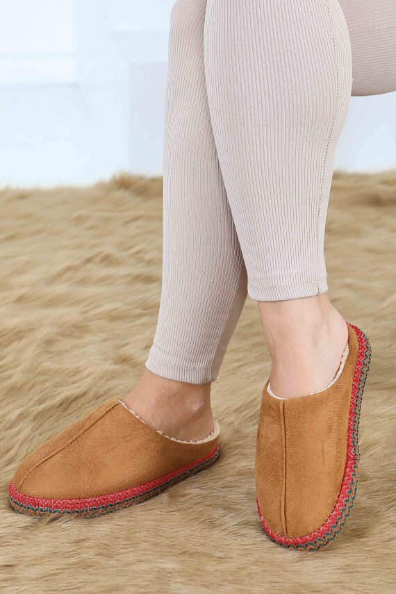 Kadın Taba Yanları Nakışlı Ev Terliği - 27781-TABA - 2