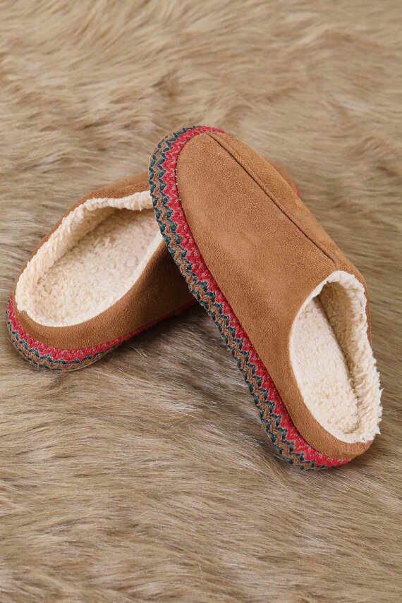 Kadın Taba Yanları Nakışlı Ev Terliği - 27781-TABA - 4