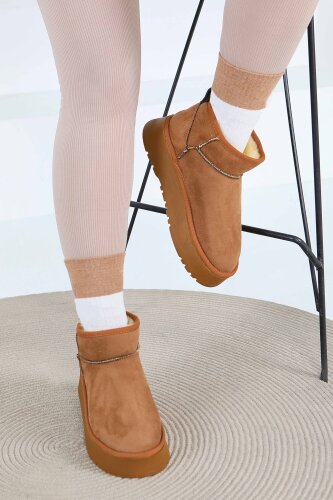 Kadın Taba Yüksek Taban Yarım Süet Bot - 27783-TABA