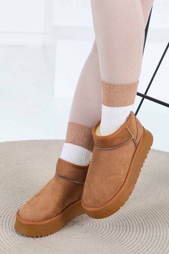 Kadın Taba Yüksek Taban Yarım Süet Bot - 27783-TABA - 2