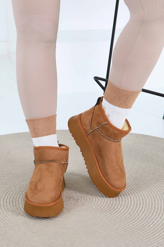 Kadın Taba Yüksek Taban Yarım Süet Bot - 27783-TABA - 3