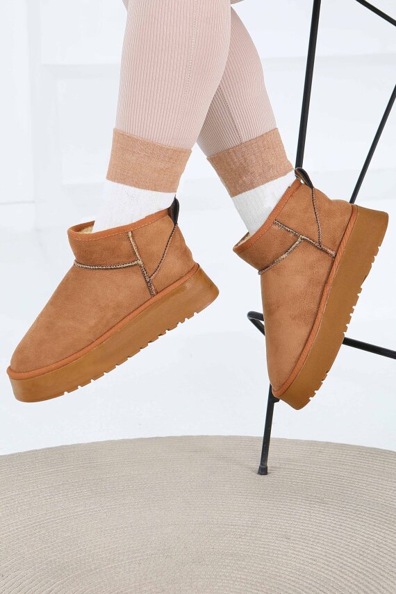 Kadın Taba Yüksek Taban Yarım Süet Bot - 27783-TABA - 4