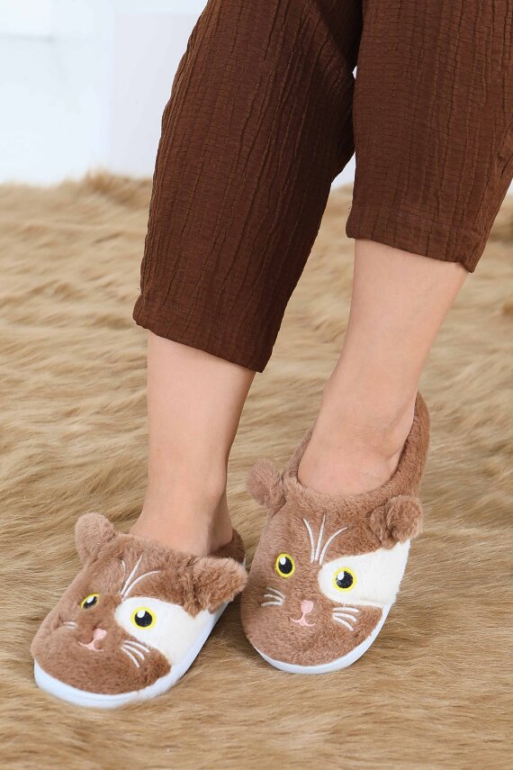 Kadın Vizon Kedi İşleme Detaylı Ev Terliği - 27778-VIZON - 3