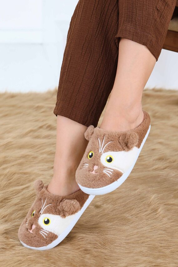 Kadın Vizon Kedi İşleme Detaylı Ev Terliği - 27778-VIZON - 1