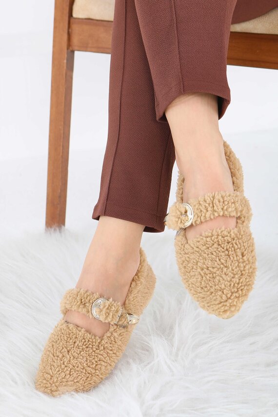 Kadın Vizon Kemer Detaylı Peluş Babet - 27910-VIZON - 1