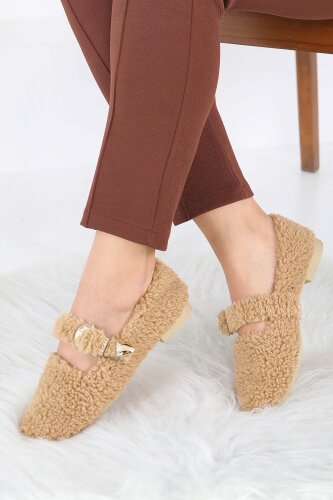 Kadın Vizon Kemer Detaylı Peluş Babet - 27910-VIZON - 3