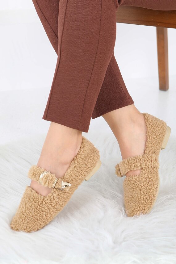 Kadın Vizon Kemer Detaylı Peluş Babet - 27910-VIZON - 3