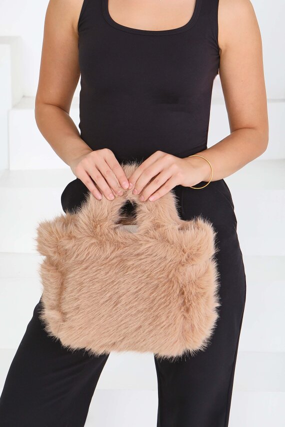 Kadın Vizon Kürklü El Çantası - 27841-VIZON - 2