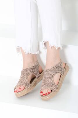 Kadın Vizon Nakış Hasırlı Sandalet - 27156 - 2