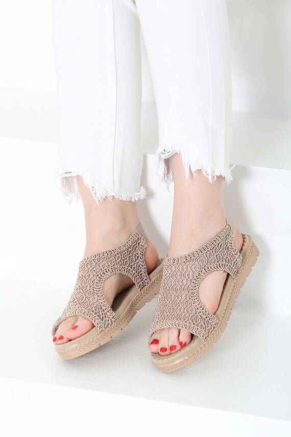 Kadın Vizon Nakış Hasırlı Sandalet - 27156 - 2