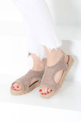 Kadın Vizon Nakış Hasırlı Sandalet - 27156 - 3