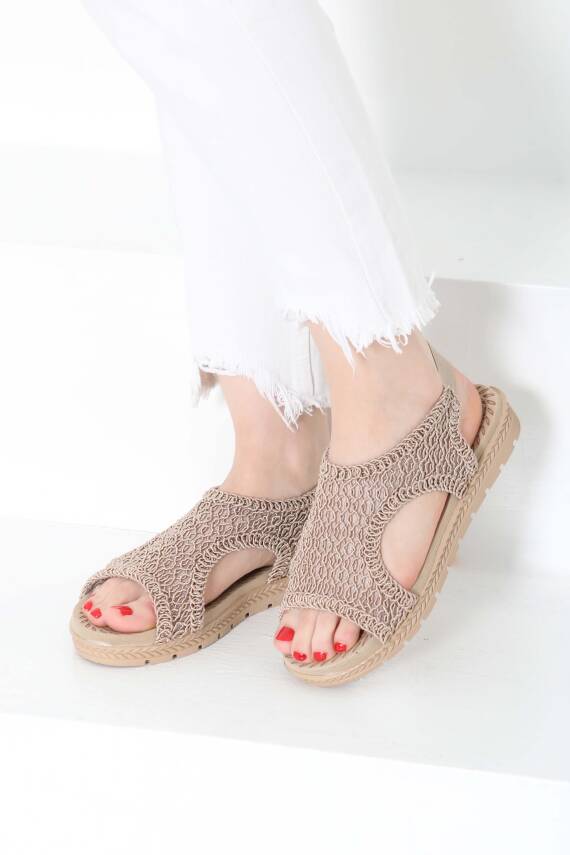Kadın Vizon Nakış Hasırlı Sandalet - 27156 - 3