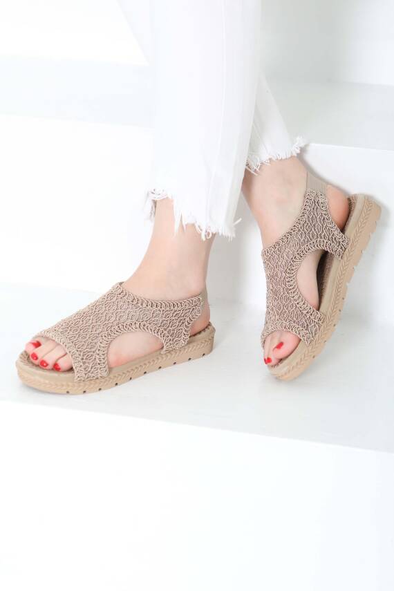 Kadın Vizon Nakış Hasırlı Sandalet - 27156 - 5