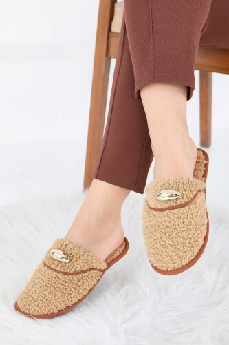 Kadın Vizon Tokalı Peluş Ev Terliği - 27912-VIZON