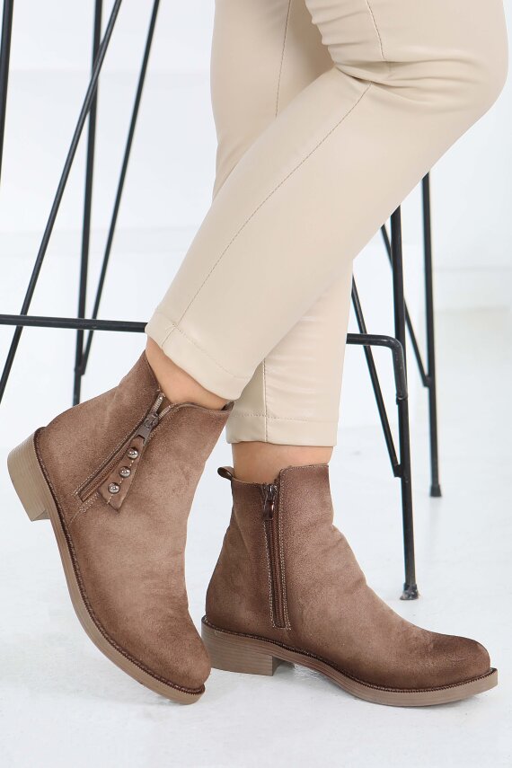 Kadın Vizon Yanları Fermuarlı Süet Bot - 27850-VIZON - 1