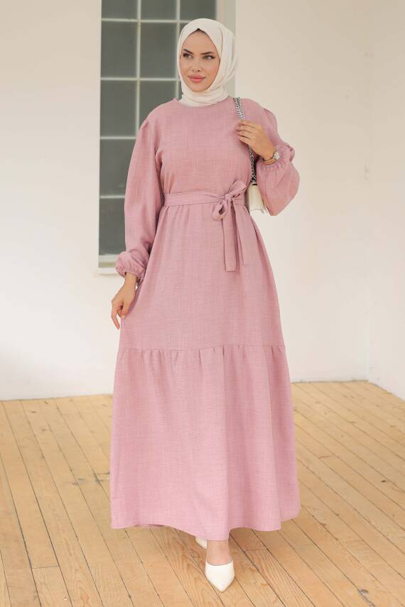 Katlı Elbise Gül - 26624 - 3