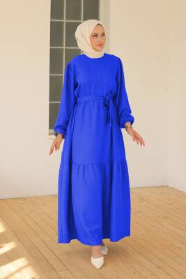 Katlı Elbise Saks - 26624 - 2