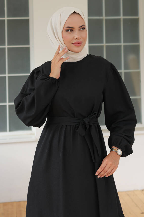 Katlı Elbise Siyah - 26624 - 3
