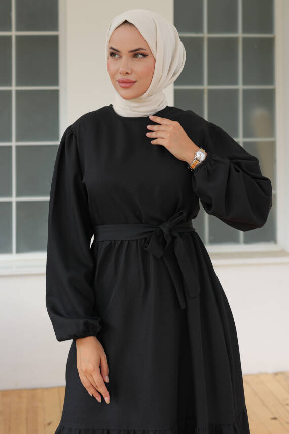 Katlı Elbise Siyah - 26624 - 4