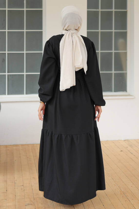 Katlı Elbise Siyah - 26624 - 6